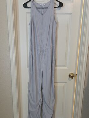 NWOT Athleta Light Gray Sleeveless Zip-Front Jumpsuit with Drawstring